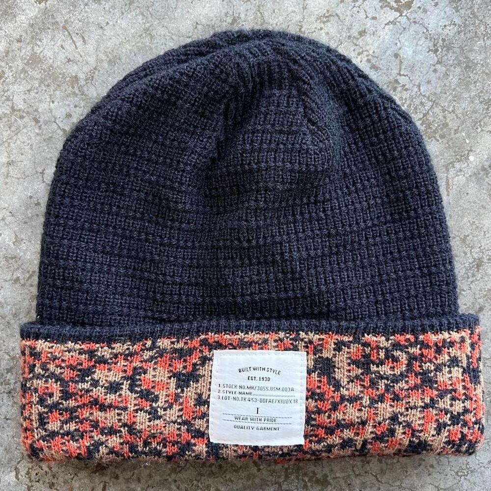 Jacob Ash Fleece Lined Beanie Hat Navy Orange Digital Camo Knit Winter Cap